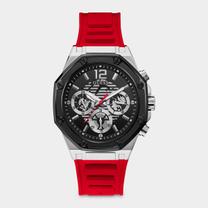 Guess Men's Momentum Stainless Steel Red Silicone Chronograph Watch