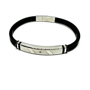 Stainless Steel Silicon Bracelet With Cubic Zirconia