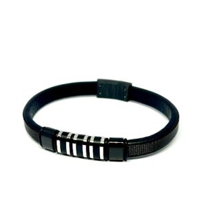 Double Layer Black Mesh Stainless Steel Leather Bracelet