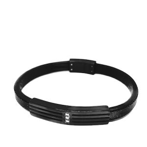 Triple Stone Double Layer Black Mesh  Stainless Steel Leather Bracelet
