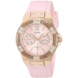 GUESS Women's Stainless Steel + Stain Resistant Silicone Watch with Day + Date Functions