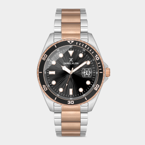 Daniel Klein Men's Black & Rose Plated Stainless Steel Bracelet Watch