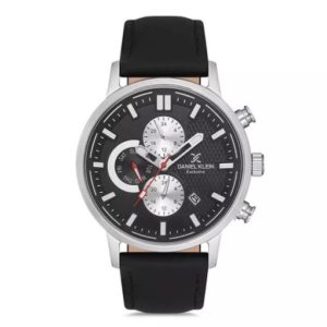 Daniel Klein Women’s Rose Plated Black Leather Watch